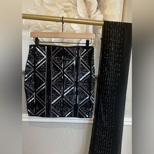 Express Black Sequin Geometric Mini Skirt